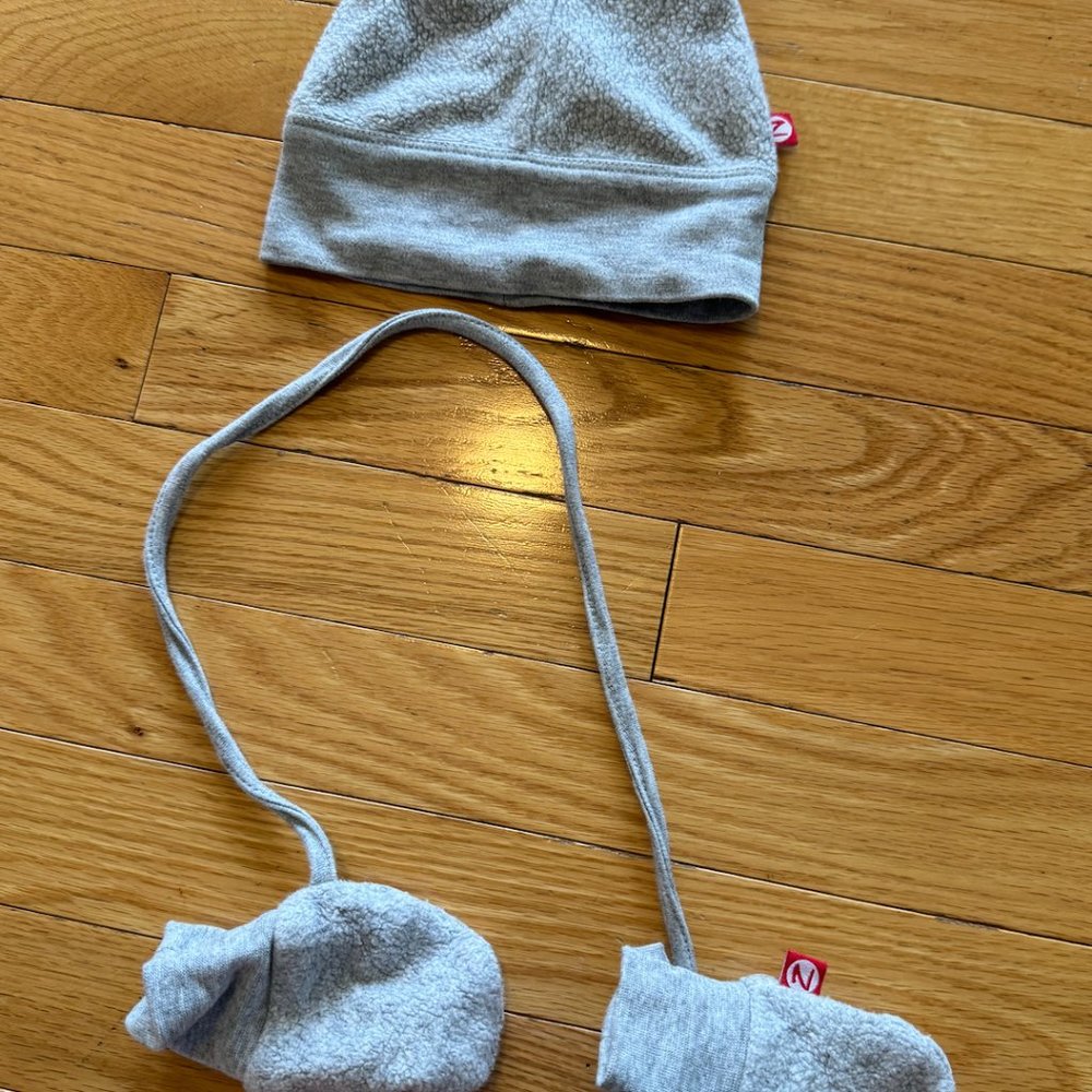 Grey 3M Zutano Baby Bear Hat & Gloves Set